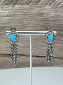 Vintage NF Thailand 925 Sterling Silver & Turquoise post omega back earrings - Picture 1 of 7