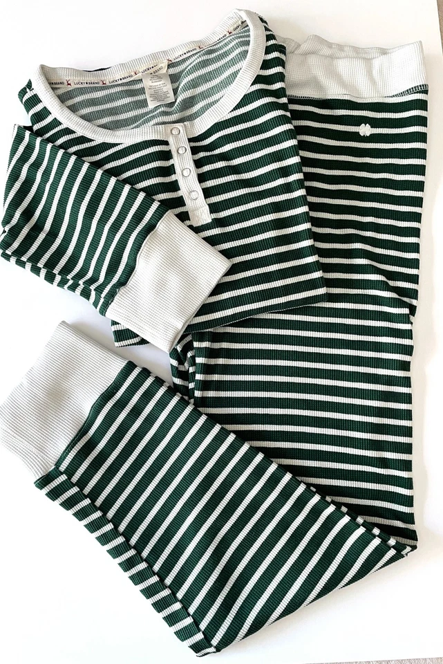 Lucky Brand Stretchy GREEN Striped Pajama Set Size XL Christmas Holiday - Image 1 of 4