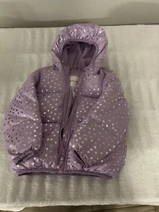Toughskins puffer jacket purple with silver metallic polka dots size 3T - Picture 1 of 3