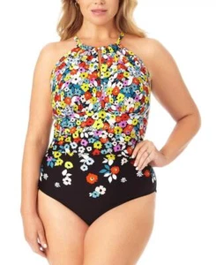 Anne Cole Women's Multicolor Ditsy Floral High-Neck One Piece Swimsuit Size 16W - Picture 1 of 1