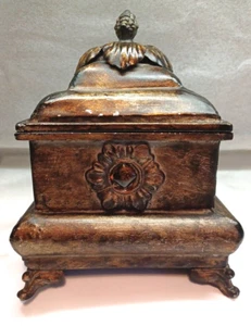 Brass Glass Accent Tea Tobacco Caddy Trinket Metal Box W/Lid 9x7" Footed Vintage - Picture 1 of 7