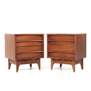 Young Manufacturing Mid Century Walnut Curved Nightstands - Pair - Picture 1 of 11