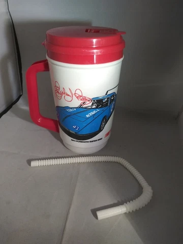 RARE Vintage NASCAR Richard Petty Travel Mug 1992 8in tall with Straw Cover