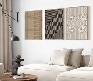Boho Modern Wall Art Pictures Neutral Abstract Canvas Wall Decor Minimalist Line - Picture 1 of 7