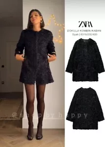 Zara Black Textured Floral Coat Combined Size S Ref: 6318/030 - Picture 1 of 9