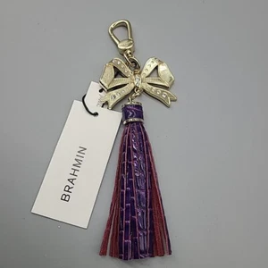 Brahmin Schleife Anhänger Quaste SCHLÜSSELANHÄNGER Royal Lila Gelb Metall 125 $ Neu - Bild 1 von 7