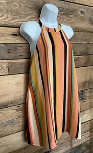Womens juniors GB girls A line halter dress Sz L striped multicolor - Picture 1 of 3