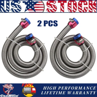 2pcs 3/8 " Hose 3FT Stainless Steel Braided Fuel Line Kit 1526 w/ Clamps CarBole - Image 1 of 4
