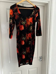 Ladies Size 12 Dress Black Mix Faux Suede Miss Selfridge Sleeves Preowned Used - Picture 1 of 5
