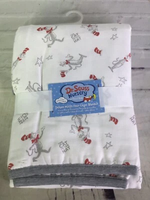Trend Lab Dr Seuss Nursery Cat In The Hat Print Deluxe Muslin Four Layer Blanket - Image 1 of 4