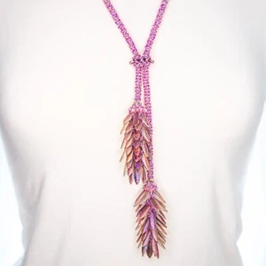 Halskette Lila Rosa Glitzer Extra Lang Unikat Handmade Damen Schmuck Perlenkette - Bild 1 von 11