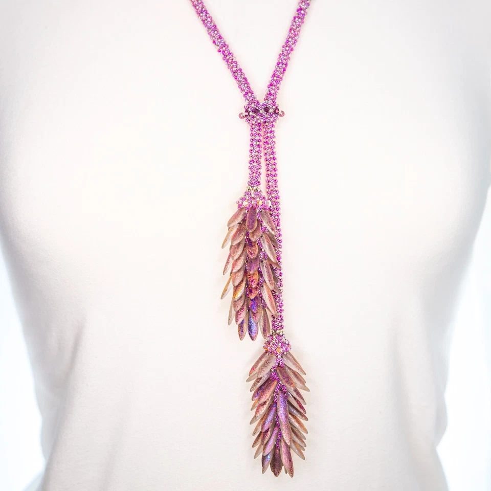 Halskette Lila Rosa Glitzer Extra Lang Unikat Handmade Damen Schmuck Perlenkette - Bild 1 von 4