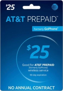 AT&T - AT&T Prepaid $25 Refill Top-Up Prepaid Card , Card PIN / RECHARGE fast - Picture 1 of 1