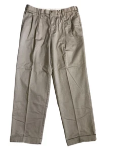 Izod Größe 36 x 31 Herren Baumwolle Beige Plissee Bündchen Anzughose Flexibler Bund - Bild 1 von 8