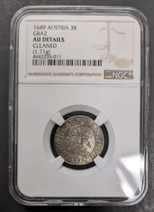1649 Austria 3 Kreuzer Ferdinand III NGC AU Details - Picture 1 of 3