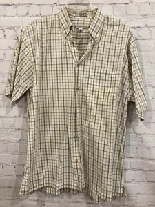 Camisa de hombre Geoffrey Beene manga corta abotonada amarilla gris a cuadros talla M - Imagen 1 de 7