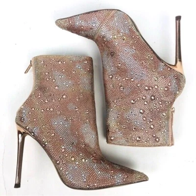 NUEVO CON ETIQUETAS Steve Madden Viala Cristal Adornado Punta Botines Rosa Foto 1 de 4