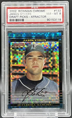 2002 BC Draft Picks X-fractor Jason Stokes Rookie Card 119/150 PSA 8 Marlins RC - Image 1 of 3