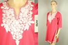 Ishana India Pink Cotton Embroidered Ethnic Saree Kurta Tunic Shift Dress M