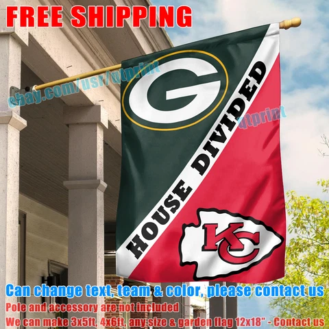 Green Bay Packers vs Kansas City Chiefs House Divided Flag Banner 28X40" NEW Cover