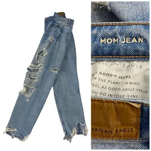 Jean American Eagle Mom para mujer talla 6 desgastado destruido dobladillo deshilachado grunge rock - Imagen 1 de 12