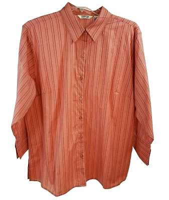 Top para mujer Krazy Kat talla 2X manga larga con botones, rosa/marrón/azul a rayas Foto 1 de 4