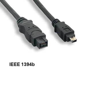 Cable de 9 a 4 pines KNTK 10 ft IEEE1394b Firewire 400 Mbps iLINK DV cable negro - Imagen 1 de 1