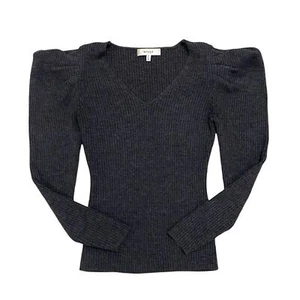 MILLY Isabella Puffed Shoulder Ribbed Wool Sweater Long Sleeve Gray Victorian 2 - Bild 1 von 12