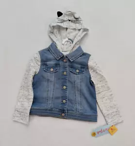 Cat & Jack Girls Toddler Size 4T Blue Denim Jean Jacket Cat Hooded Snaps Closure - Picture 1 of 13