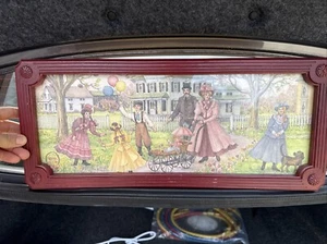 Vintage Victorian Stroll in Park Artwork Plaque Sign Wall Decor Framed 20"x8.5" - Picture 1 of 4