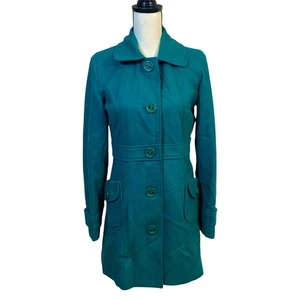 Anthropologie Tulle Emerald Green Wool Blend Button Coat Retro Style Size Medium - Picture 1 of 9