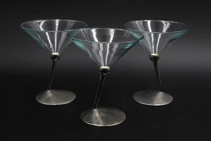 3 Martini Glasses Chrome Angled Stem Classic Collectibles Beefeater Premium Gin - Picture 1 of 7