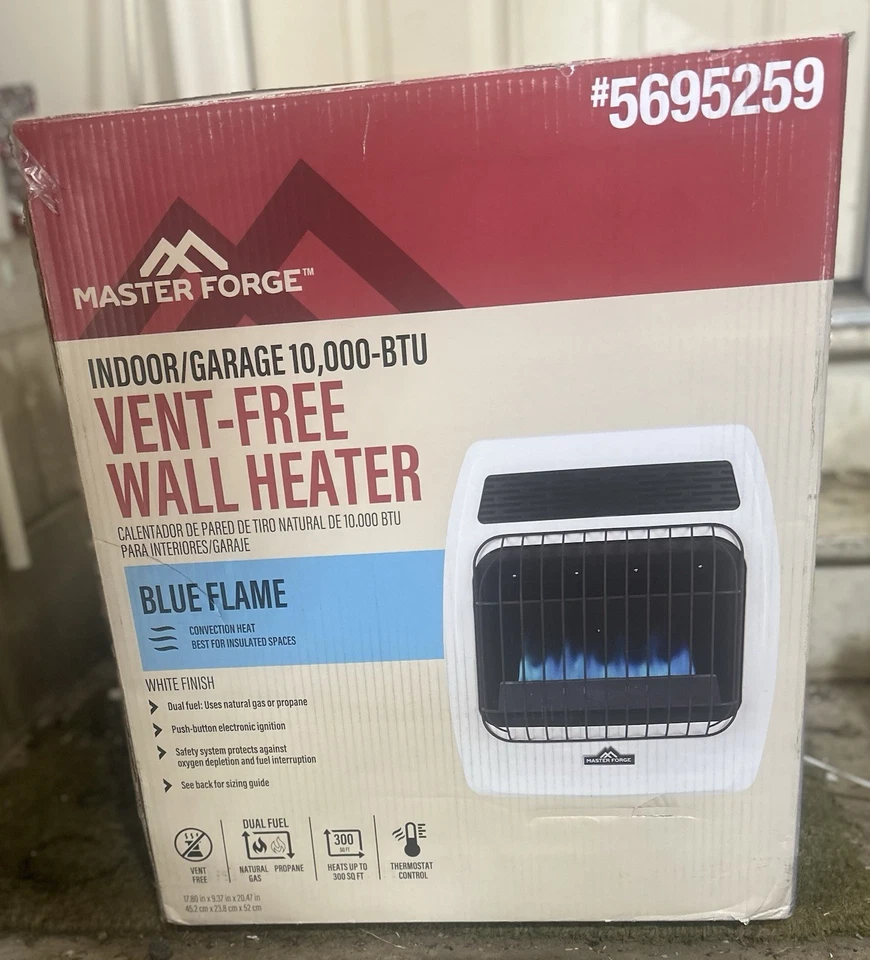 Calentador de pared Master Forge interior/garaje 10.000 BTU sin ventilación llama azul Foto 1 de 1