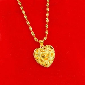 Collar de cadena de 18" con corazón de plata relleno de oro amarillo de 18k para mujer - Imagen 1 de 11