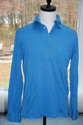 LUIGI BORRELLI Long Sleeve Polo | EU50 Large | Blue 100% Cotton   - Image 1 of 4