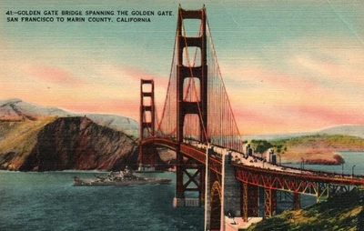 Golden Gate Bridge - California Linen Postcard - Image 1 of 2