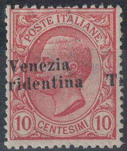 TRENTINO 1918 Varietà 10c rosa soprast. obliqua e spostata MNH** © - Picture 1 of 2