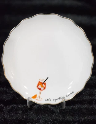 4 IT'S SPRITZ TIME White Appetizer Plates 6" Ceramic Gold Scalloped Rim Godinger - Image 1 of 4