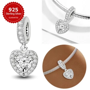 S925 Sterlingsilber Weiß Liebe Herz Charm Perlen Passend für Armbänder Zum Selbermachen Schmuck - Bild 1 von 9