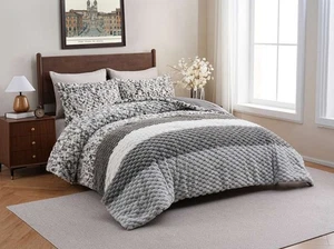 BLANCA GRAY STRIPE BLANKET EMBOSSED SHERPA SOFTY THICK WARM 3 PCS CALKING SIZE - Picture 1 of 8