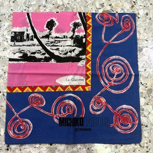 KUNST VINTAGE ROSA TROPISCHE SZENE BLAU TASCHENTUCH FRAU EINSTECKTUCH BAUMWOLLE 20" W235 - Bild 1 von 4