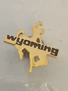 Wyoming Cowboy Gold Tone Vintage Lapel Pin - Picture 1 of 5