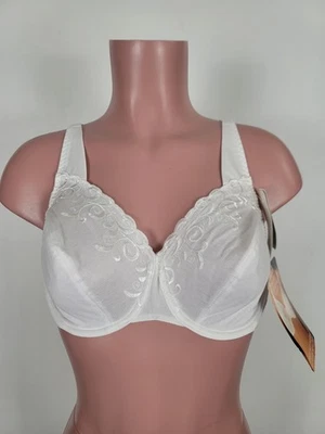 Vtg OLGA 33518 Frosted Embroideries Full Figure Underwire 38D White Bra Vintage - Image 1 of 4