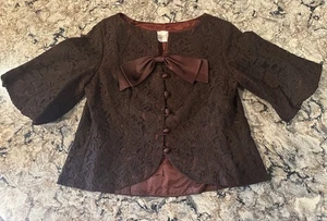 Vintage Carol Craig Lace Overlay Cropped Jacket Bow Crop Bolero Brown Sz 12 - Picture 1 of 13