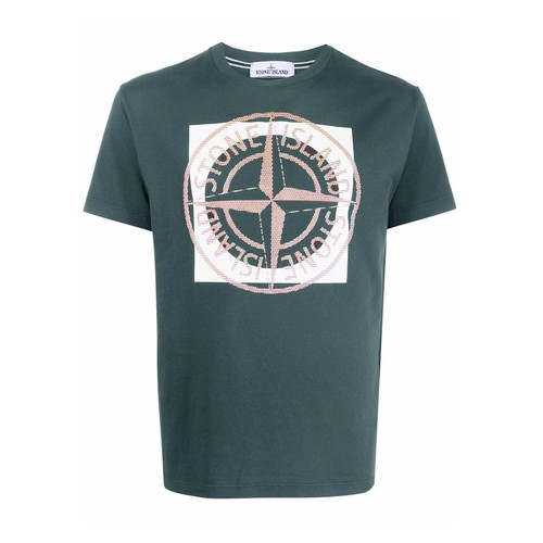 T shirt Stone Island logo bussola blu verde 22SS 29087699