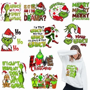 10 Blatt Grinchs Weihnachten Bügeltransfers für T-Shirts, Weihnachtswärme - Bild 1 von 6