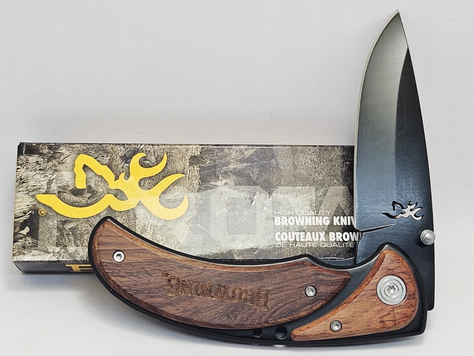 Browning Framelock Black Cocobolo Pocket Knife BR068 Wood Onlay