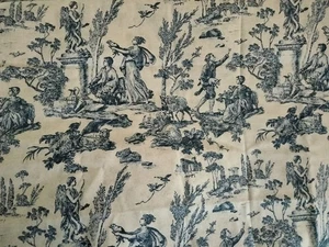 Toile Baumwollstoff im Landleben oder Landszene BLAU WEISS 1,58 Yards - Bild 1 von 4