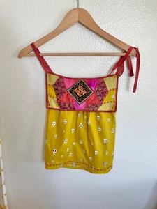 Handmade Patchwork Skull Retro Bib Tank Top 60's Vintage Style Woman's S/M - Picture 1 of 7