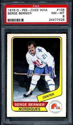 1976-77 OPC O PEE CHEE WHA #109 Serge Bernier PSA 8 NM-MT QUEBEC NORDIQUES Card - Image 1 of 2